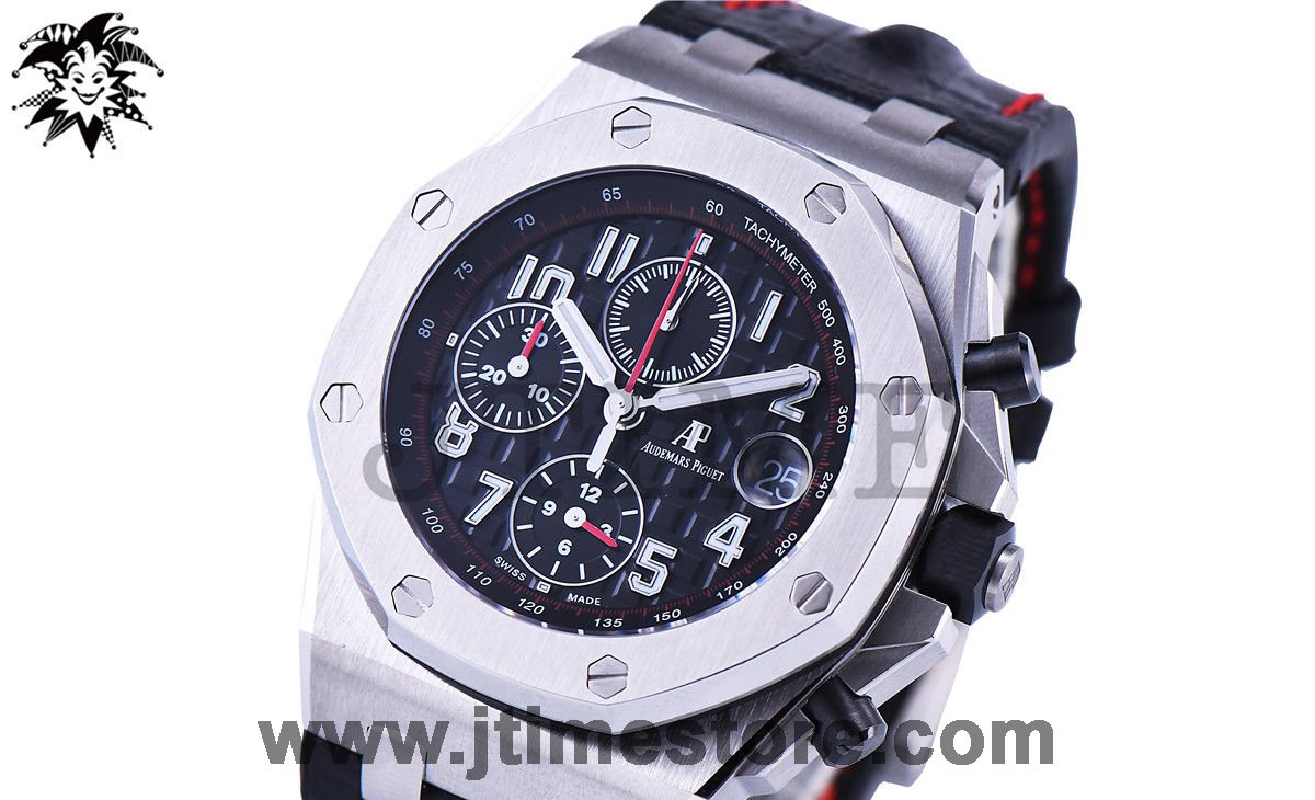 Royal Oak Offshore Chrono 42mm 2014 Black Themes JF 1:1 Best Edition on Black Leather Strap A3126 w/ Cyclops V2