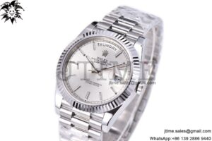 Day Date 40 SS 904L Steel GMF 1:1 Best Edition Silver Stick Dial on SS Bracelet A2836