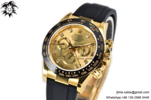 Daytona 116518 Noob 1:1 Best Edition YG Plated 904L SS Case Goid Diamonds Dial on Black Rubber Strap SA4130 V4