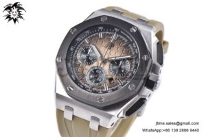 Royal Oak Offshore 44mm SS Black Ceramic Bezel APF 1:1 Best Edition Brown Dial on Brown Rubber Strap A4401