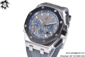 Royal Oak Offshore 44mm SS Black Ceramic Bezel APF 1:1 Best Edition Gray/Blue Dial on Gray Rubber Strap A4401