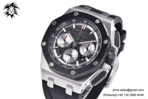 Royal Oak Offshore 44mm SS Black Ceramic Bezel APF 1:1 Best Edition Black/Silver Dial on Black Rubber Strap A4401