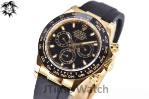 Daytona 116518 Noob 1:1 Best Edition YG Plated 904L SS Case Black Dial on Black Rubber Strap SA4130 V3 (Free Extra Strap)