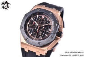 Royal Oak Offshore 2017 44mm RG Updated Black Ceramic Bezel JF 1:1 Best Edition on Rubber Strap A3126 V2 w/ Cyclops and DW Mod
