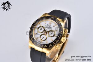 Daytona 116518 YG Gold Factory 1:1 Best Edition White Dial on Oysterflex Rubber Strap SA4130 (Tungsten Heavy Version)