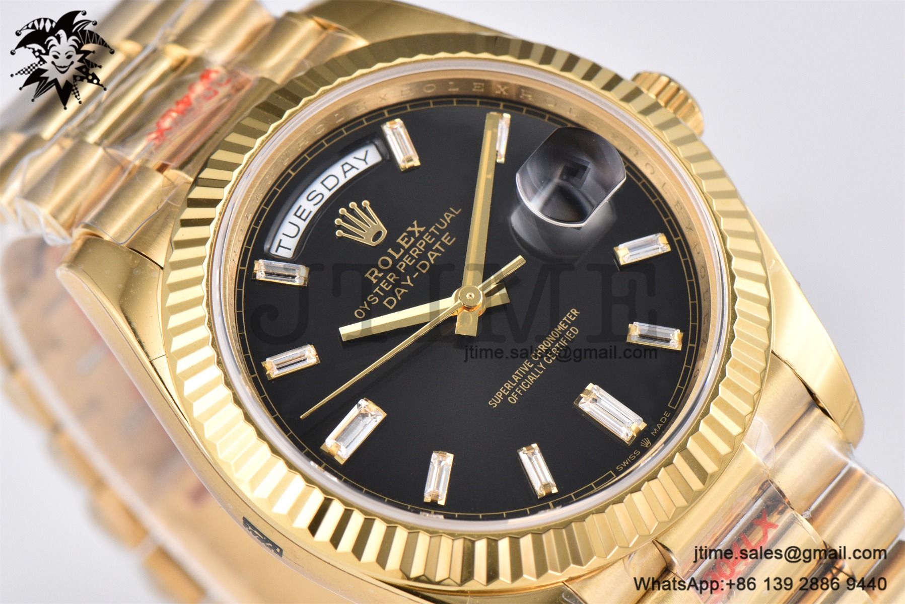 DayDate 36 YG GMF 1:1 Best Edition 904L Steel Black Crystal Dial on President Bracelet VR3255 V8 (Gain Weight) - Image 7