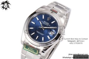 DateJust 41 SS Polished Bezel KING 1:1 Best Edition 904L Steel Blue Stick Dail on SS Oyster Bracelet VR3235