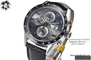 Carrera Calibre 1887 SS V6F 1:1 Best Edition Ceramic Bezel Gray Dial on Black Leather Strap CAL1887