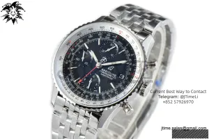 Navitimer Chronograph 41mm SS KOR 1:1 Best Edition Black Dial White Inner Bezel on SS Bracelet A7750