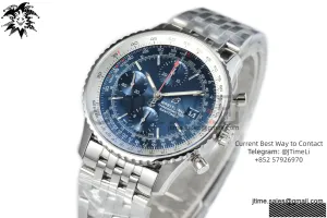 Navitimer Chronograph 41mm SS KOR 1:1 Best Edition Blue Dial White Inner Bezel on SS Bracelet A7750