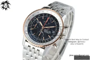 Navitimer Chronograph 41mm SS/RG KOR 1:1 Best Edition Black Dial White Inner Bezel on SS Bracelet A7750