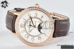 Rendez-Vous Night & Day RG ZF 1:1 Best Edition White Textured Dial Diamonds Bezel on Brown Leather Strap MY9015