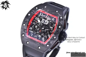 RM011 NTPT Chrono PVD Case KVF 1:1 Best Edition Crystal Dial Red on Black Rubber Strap A7750 V2