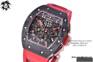 RM011 NTPT Chrono RG Case KVF 1:1 Best Edition Crystal Dial Red on Red Rubber Strap A7750 V2