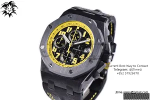 Royal Oak Offshore Bumble Bee Forged Carbon 1:1 JF Best Edition on Leather Strap A7750 V2 w/ Cyclops and DW Mod