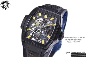 Spirit of Big Bang Tourbillion PVD JBF Best Edition Skeleton Dial Yellow Markers on Leather Strap