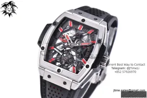 Spirit of Big Bang Tourbillion SS JBF Best Edition Skeleton Red Dial on Black Gummy Strap
